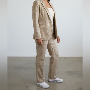 Valerie Bertinelli Tan Textured Blazer and Pants Set